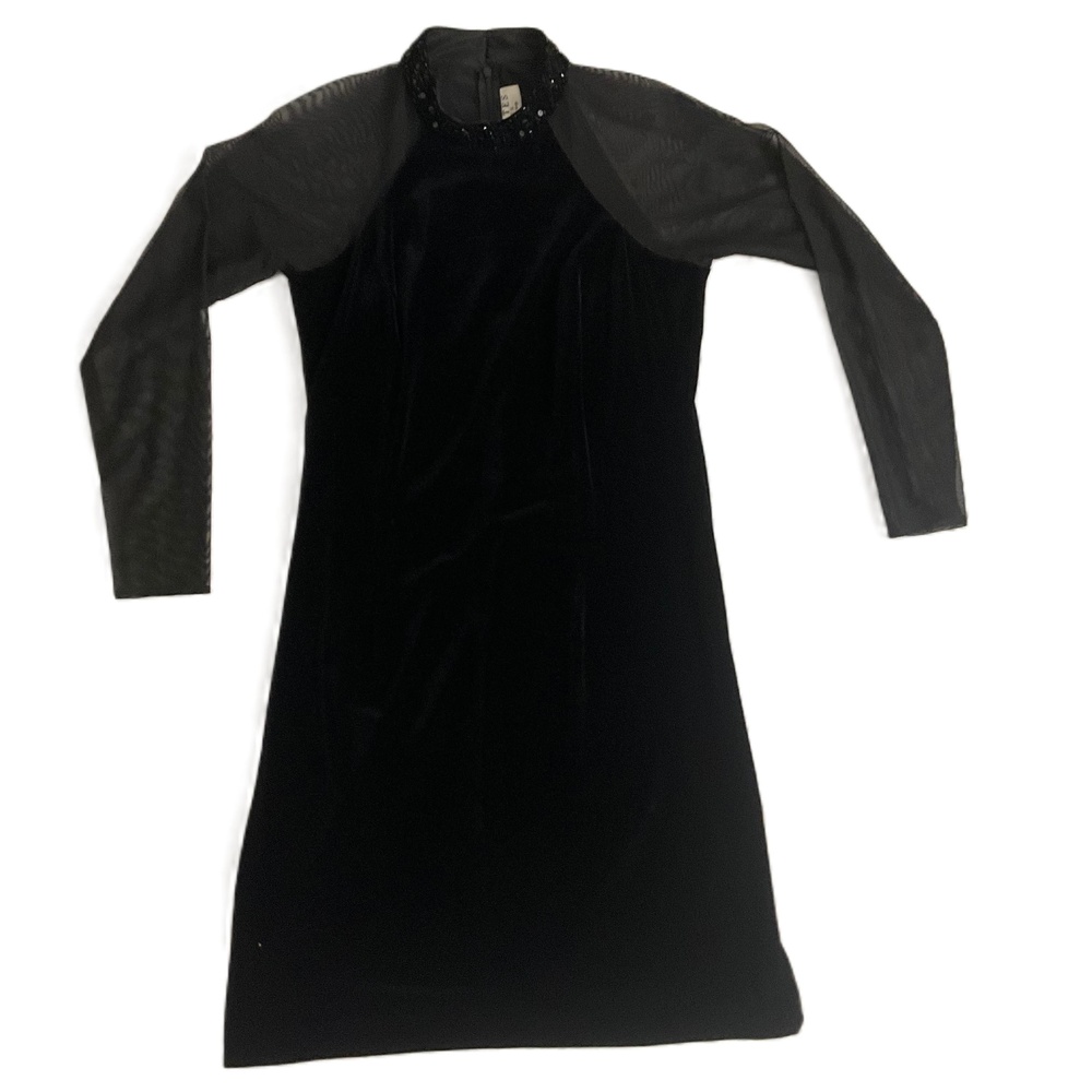JR Nites Petites Black Sheer Velour Dress Womens Size 10P